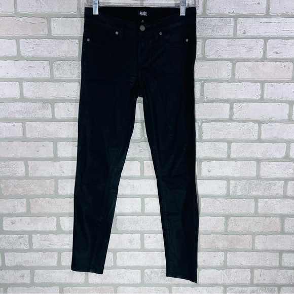 PAIGE Verdugo Ankle Skinny Jeans in Coated Faux Leather Black Silk Wash Size 26 - Picture 4 of 9